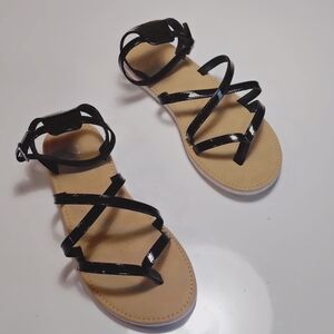 Place Black Patent Big Girls' Strappy Sandals Size 6